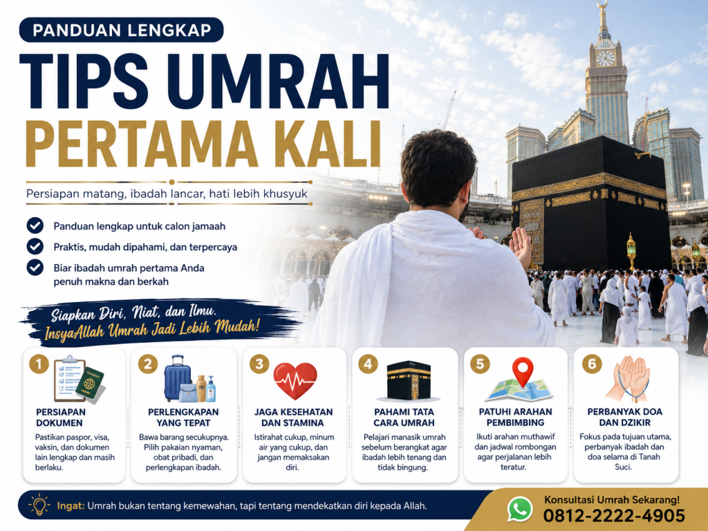 tips umrah pertama kali, jamaah umrah di Masjidil Haram, persiapan umrah pertama kali, perlengkapan umrah lengkap